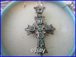 Sterling Silver Antique 1.7 CT Colombian emerald cross crucifix pendant
