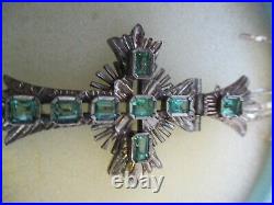 Sterling Silver Antique 1.7 CT Colombian emerald cross crucifix pendant