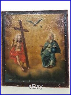 Stunning Antique gothic style painting Jesus, god the father & the Holy Spirit