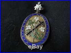 Sup Large Antique French Silver Enamel O. L FRANCE Pendant Religious Medal Signed