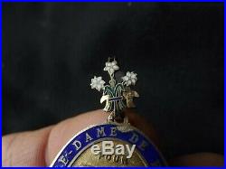 Sup Large Antique French Silver Enamel O. L FRANCE Pendant Religious Medal Signed