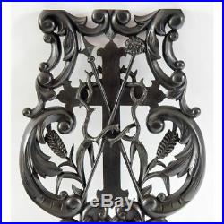 Superb Antique French Napoleon III Carved Wood Ebonized Religious Salvaged Cross