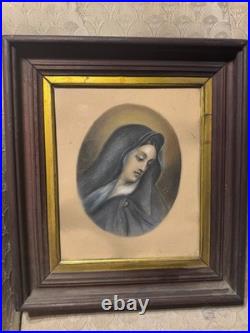 Superb Antique Our Lady Of Sorrows Mixed Media Artwork Framed