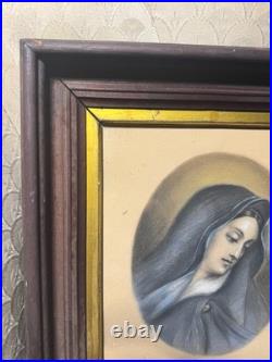 Superb Antique Our Lady Of Sorrows Mixed Media Artwork Framed