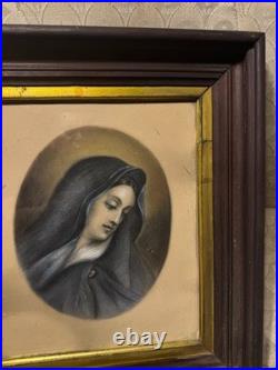 Superb Antique Our Lady Of Sorrows Mixed Media Artwork Framed