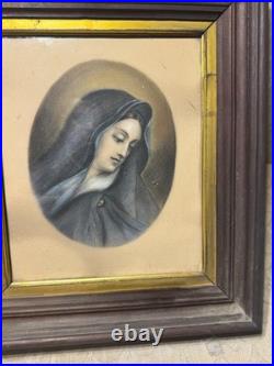 Superb Antique Our Lady Of Sorrows Mixed Media Artwork Framed