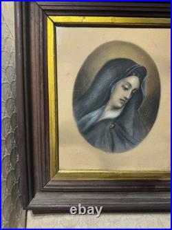 Superb Antique Our Lady Of Sorrows Mixed Media Artwork Framed