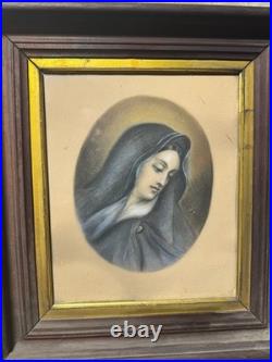 Superb Antique Our Lady Of Sorrows Mixed Media Artwork Framed