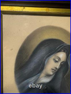 Superb Antique Our Lady Of Sorrows Mixed Media Artwork Framed