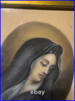 Superb Antique Our Lady Of Sorrows Mixed Media Artwork Framed