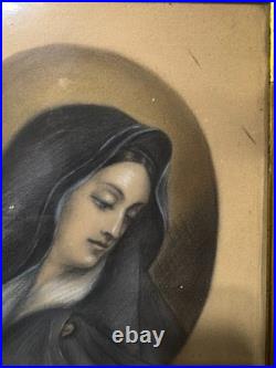 Superb Antique Our Lady Of Sorrows Mixed Media Artwork Framed
