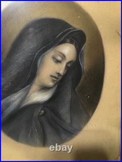 Superb Antique Our Lady Of Sorrows Mixed Media Artwork Framed