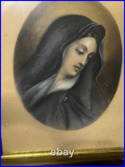 Superb Antique Our Lady Of Sorrows Mixed Media Artwork Framed