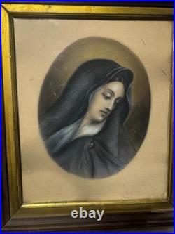 Superb Antique Our Lady Of Sorrows Mixed Media Artwork Framed
