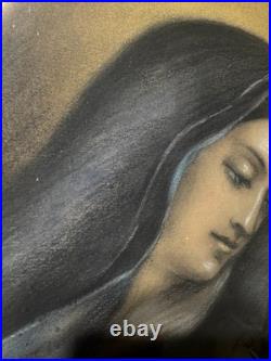 Superb Antique Our Lady Of Sorrows Mixed Media Artwork Framed