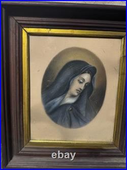 Superb Antique Our Lady Of Sorrows Mixed Media Artwork Framed