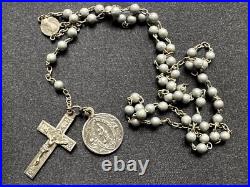 Superb Antique Religious Chapelet Silver metal beads, Cross & medals 22 +5