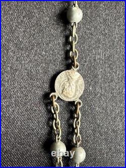 Superb Antique Religious Chapelet Silver metal beads, Cross & medals 22 +5