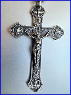 Superb Antique Religious Silver Cross engraved with multiple ornaments 3 1/4