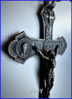Superb Antique Religious Silver Cross engraved with multiple ornaments 3 1/4