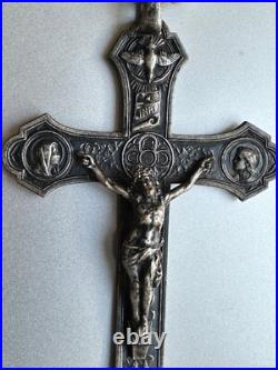 Superb Antique Religious Silver Cross engraved with multiple ornaments 3 1/4