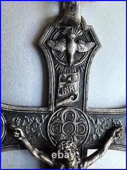 Superb Antique Religious Silver Cross engraved with multiple ornaments 3 1/4
