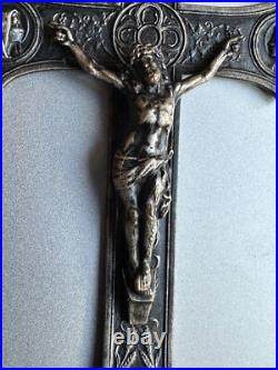 Superb Antique Religious Silver Cross engraved with multiple ornaments 3 1/4