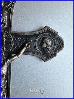 Superb Antique Religious Silver Cross engraved with multiple ornaments 3 1/4