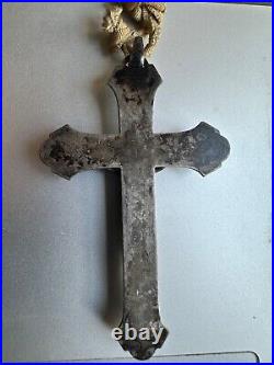 Superb Antique Religious Silver Cross engraved with multiple ornaments 3 1/4