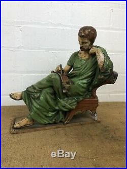 Superb Antique Spelter Scholar Figure Cold Painted Religious Statue Sculpture