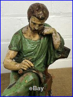 Superb Antique Spelter Scholar Figure Cold Painted Religious Statue Sculpture