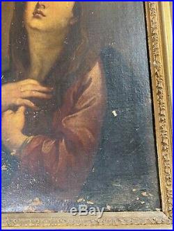 Superb Antique The Penitent Mary Oil Painting Framed For Restoration