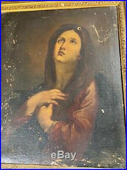 Superb Antique The Penitent Mary Oil Painting Framed For Restoration