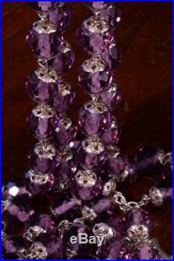 Superb antique french Religious Silver Rosary Amethyst Crystal All Caped