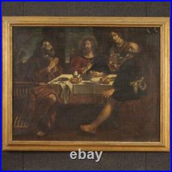 Supper at Emmaus antique artwork religious painting oil on canvas 17th century