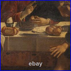 Supper at Emmaus antique artwork religious painting oil on canvas 17th century