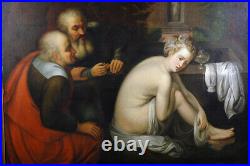 Susanne and the elders Dutch Antique Painting with incredible Gold Frame