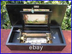 Swiss 8 air cylinder music box Religious rosewood & marquetry nice cosmetics