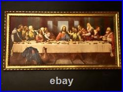THE LAST SUPPER Antique Religious Decor, Solid Wood Gold Frame, 30in x14in