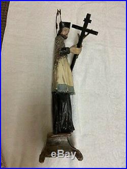 Tall Wooden Nepumuck Black Forest Sculpture Religious Painted Antique