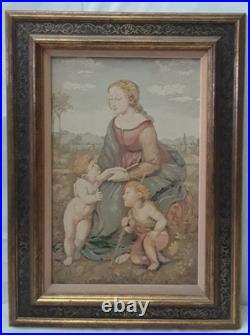 Tapestry Our Lady w Child Jesus & John the Baptist Adaptation of Painting Framed