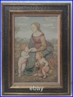 Tapestry Our Lady w Child Jesus & John the Baptist Adaptation of Painting Framed