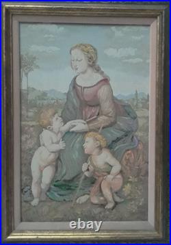Tapestry Our Lady w Child Jesus & John the Baptist Adaptation of Painting Framed