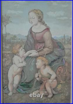 Tapestry Our Lady w Child Jesus & John the Baptist Adaptation of Painting Framed