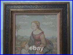 Tapestry Our Lady w Child Jesus & John the Baptist Adaptation of Painting Framed