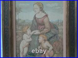 Tapestry Our Lady w Child Jesus & John the Baptist Adaptation of Painting Framed