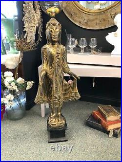 Thai Buddha Statue 1.2 M Tall Sculptured Wood Carving Religious Figure
