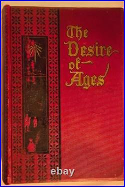 The Desire of Ages by Ellen G. White 1898 Antique Religious Hardcover Red/Gold