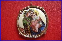 Top Rare Antique Virgin Mary And Child Jesus Enamel Holy Icon Medal Pendant