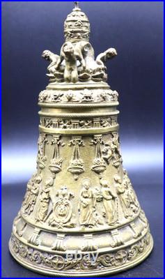 Unusual Antique Bronze Catholic Sanctus Sacristy Bell Cherubs Saints Baroque